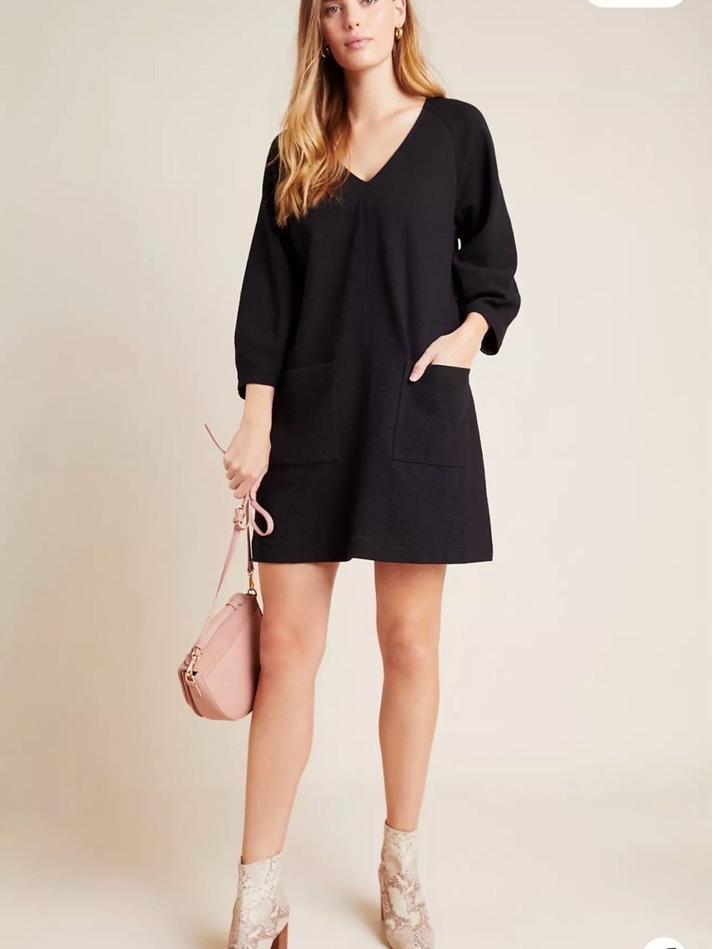 Maeve Anthropologie Black Tunic Mini Dress XS V Neck Utility Pockets